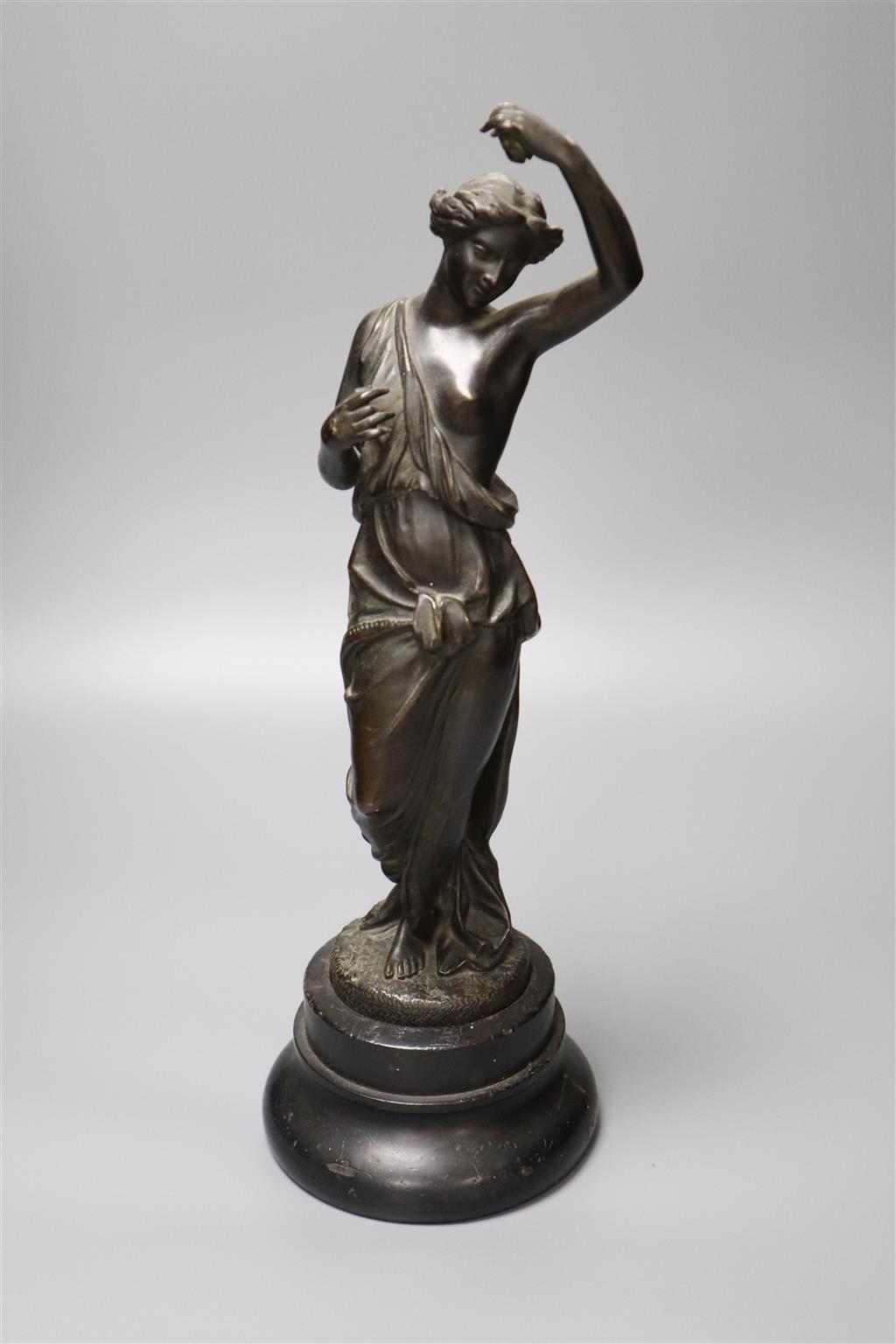 A 19th century bronze standing classical female figure, 42cm overall